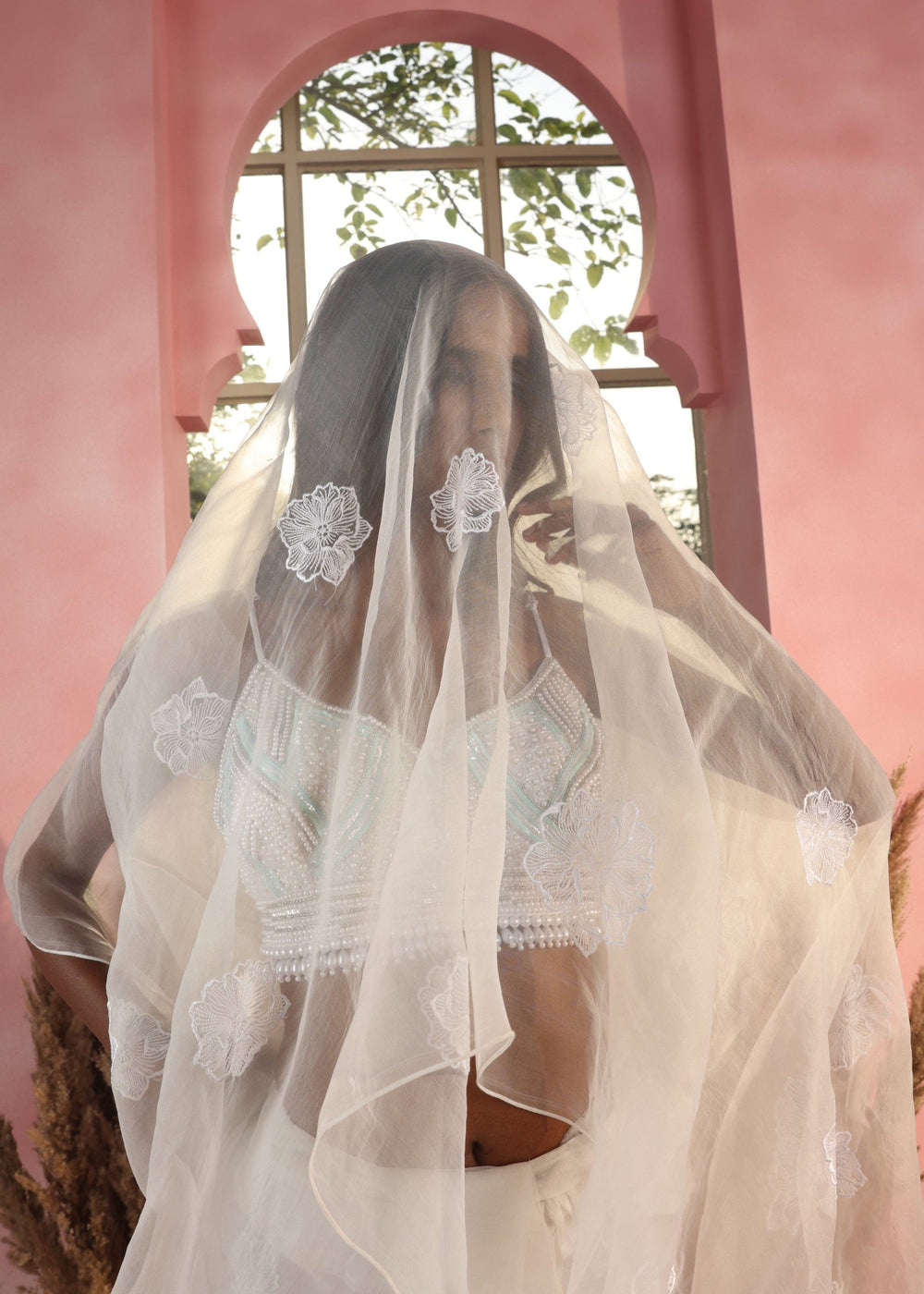 Aarna White Embroidered Organza Pre-Stitched Saree
