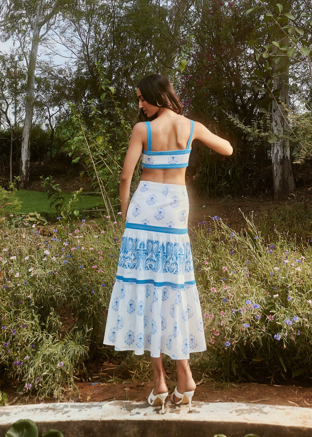 Alessa White and Blue Print + Lace Coord Set CL