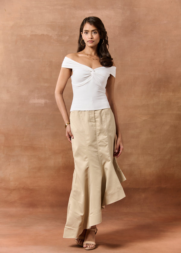 Alitzel White Knot-Detailed Seamless Top