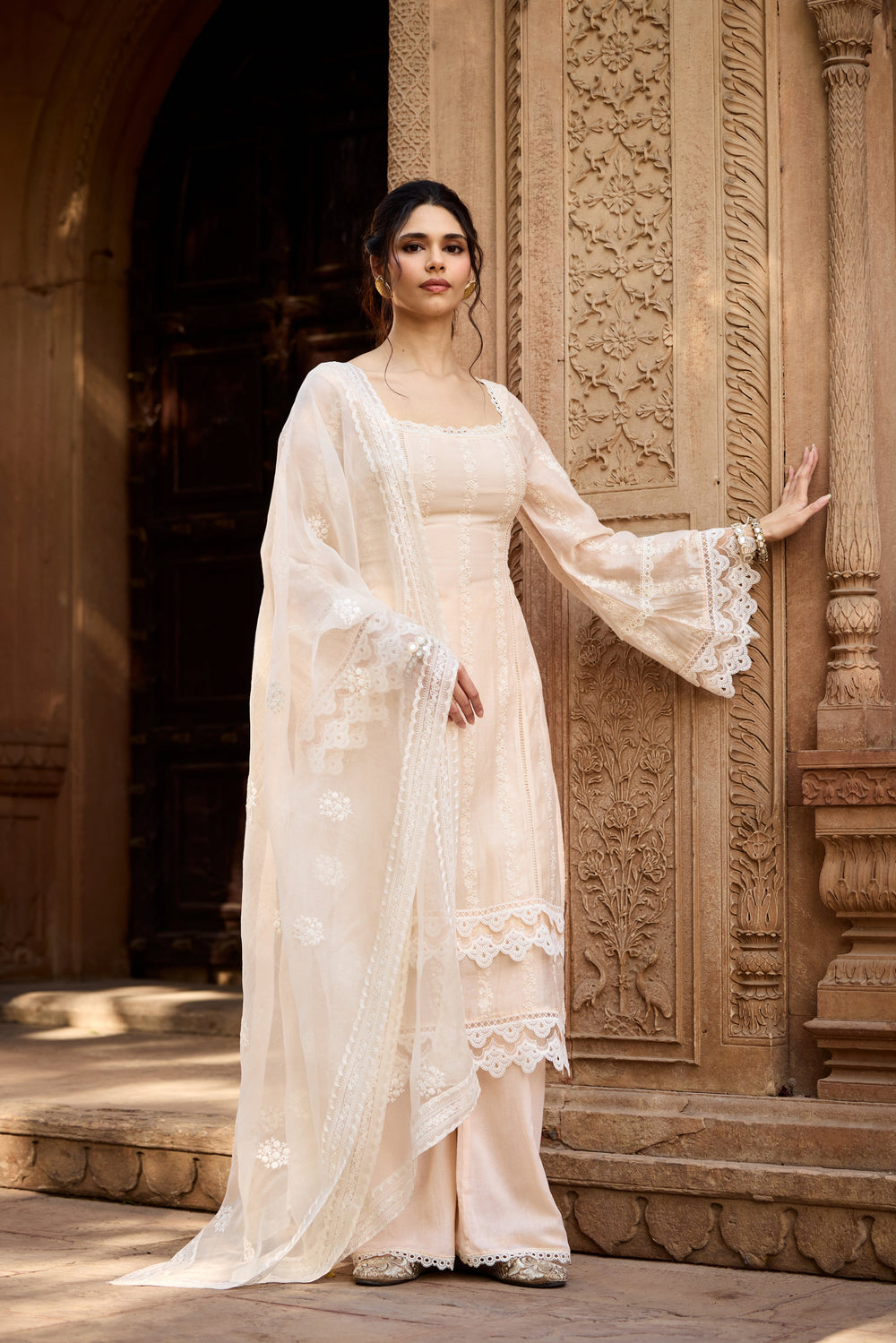 Aamina Pastel Peach Chanderi Kurta Set