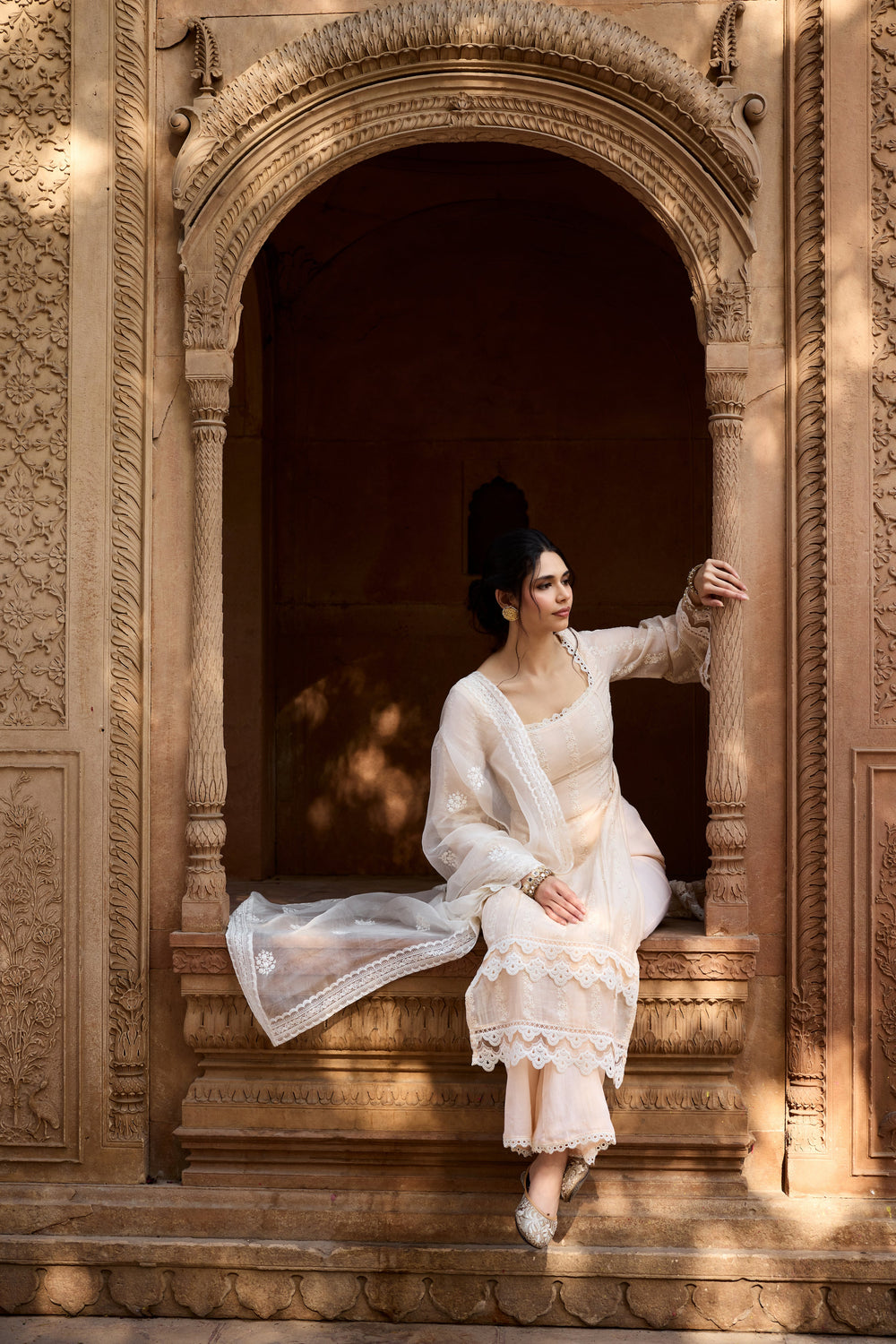 Aamina Pastel Peach Chanderi Kurta Set