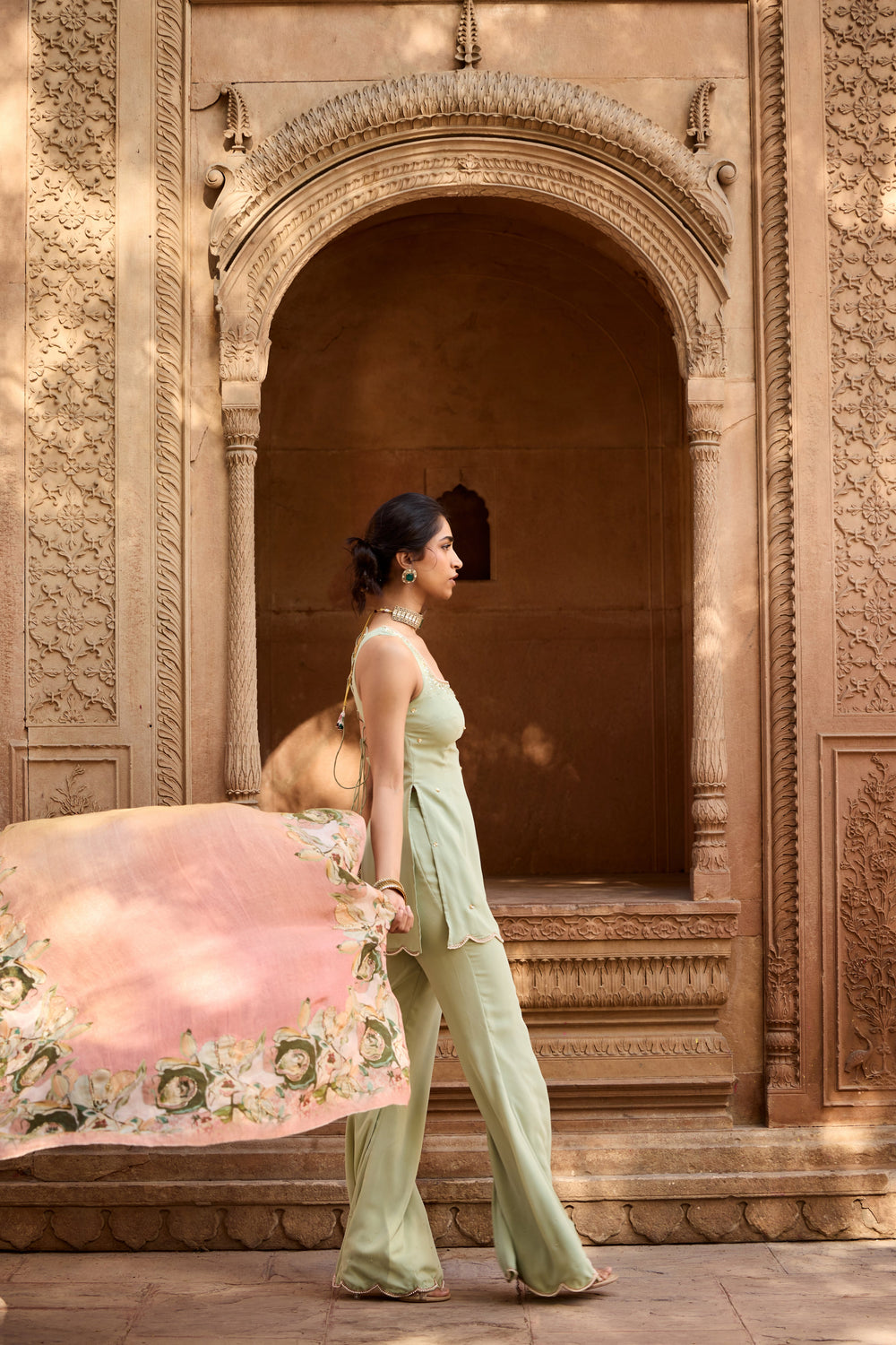 Adara Pastel Green Chanderi Sharara Set