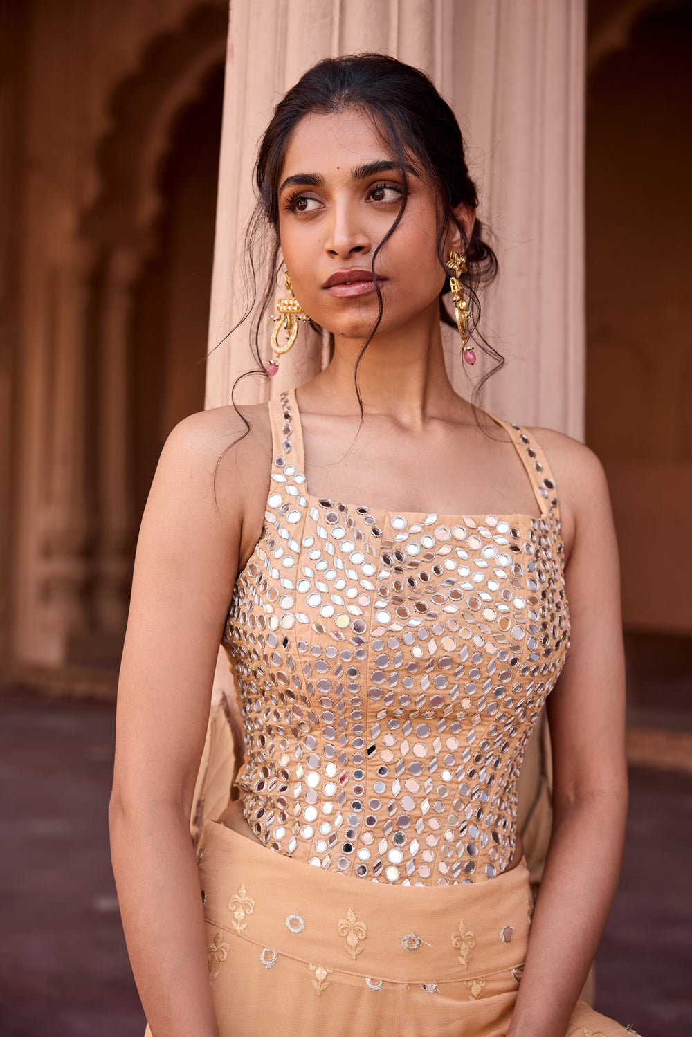 Zulaikha Buff Orange Embroidered Sharara Set