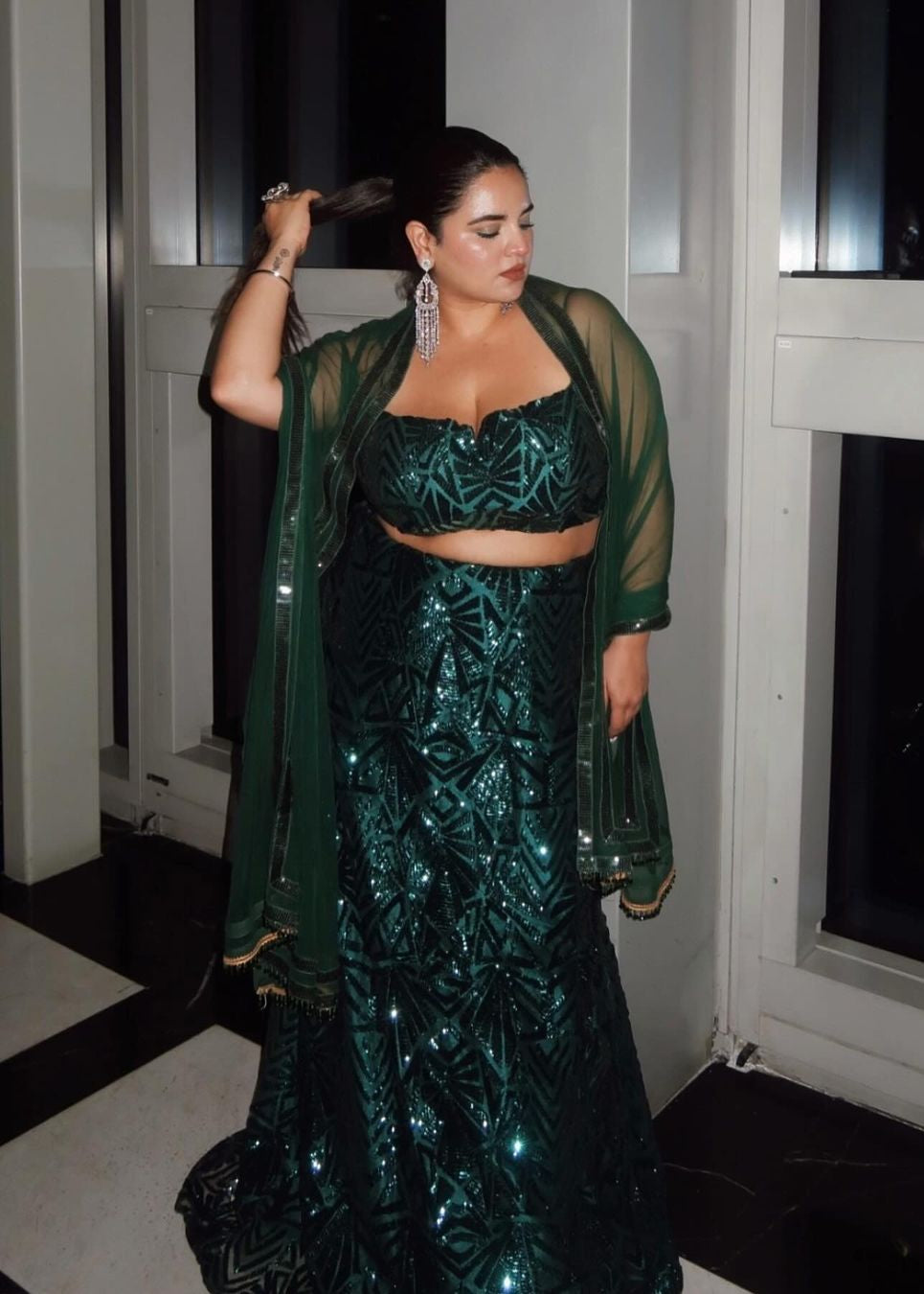 Zaitra Emerald Green Sequin Lehenga