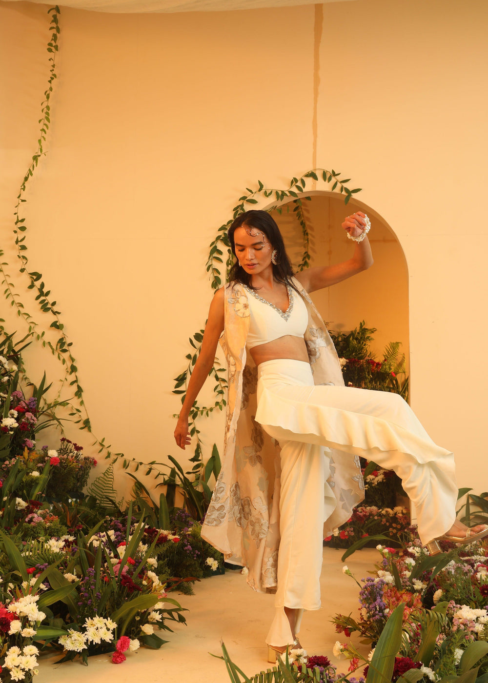 Zireen White Waterfall Pants