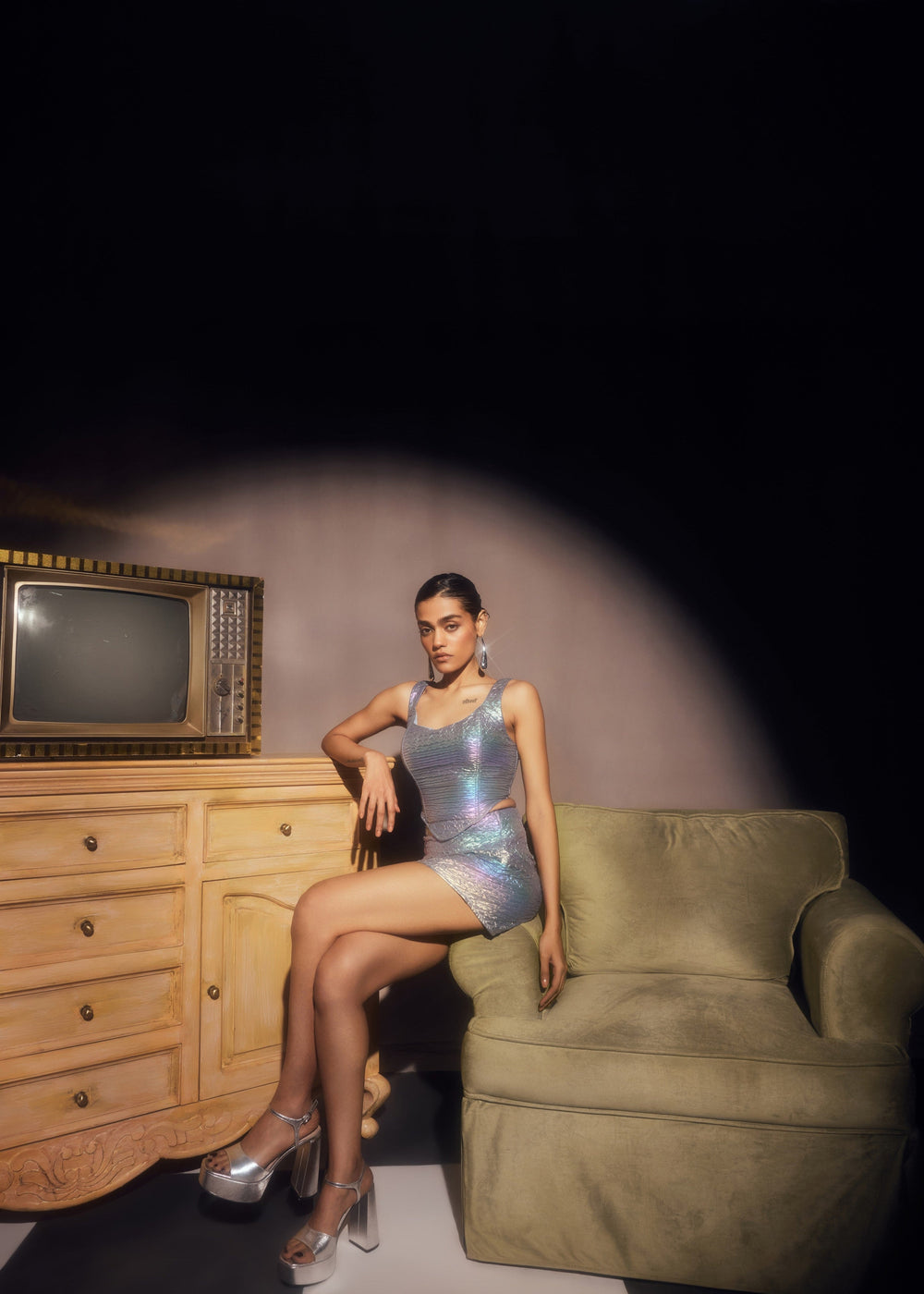 Zola Rainbow Holographic Corset and Mini Skirt Set
